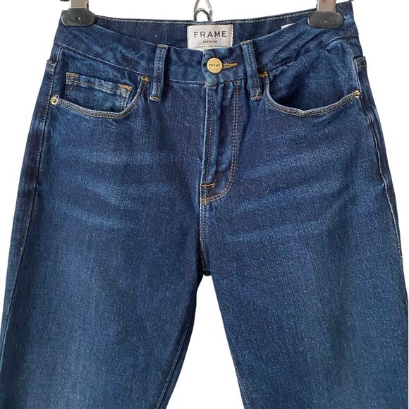 Frame Le Crop Mini Boot Jean US 26 Fringe Shredded Hem Blue Dark Wash Boho - Picture 8 of 14